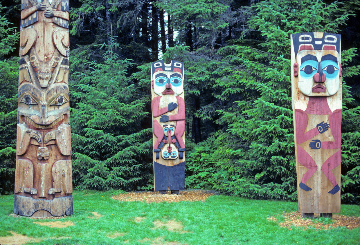 Totem poles at Sitka National Historical Park in Alaska